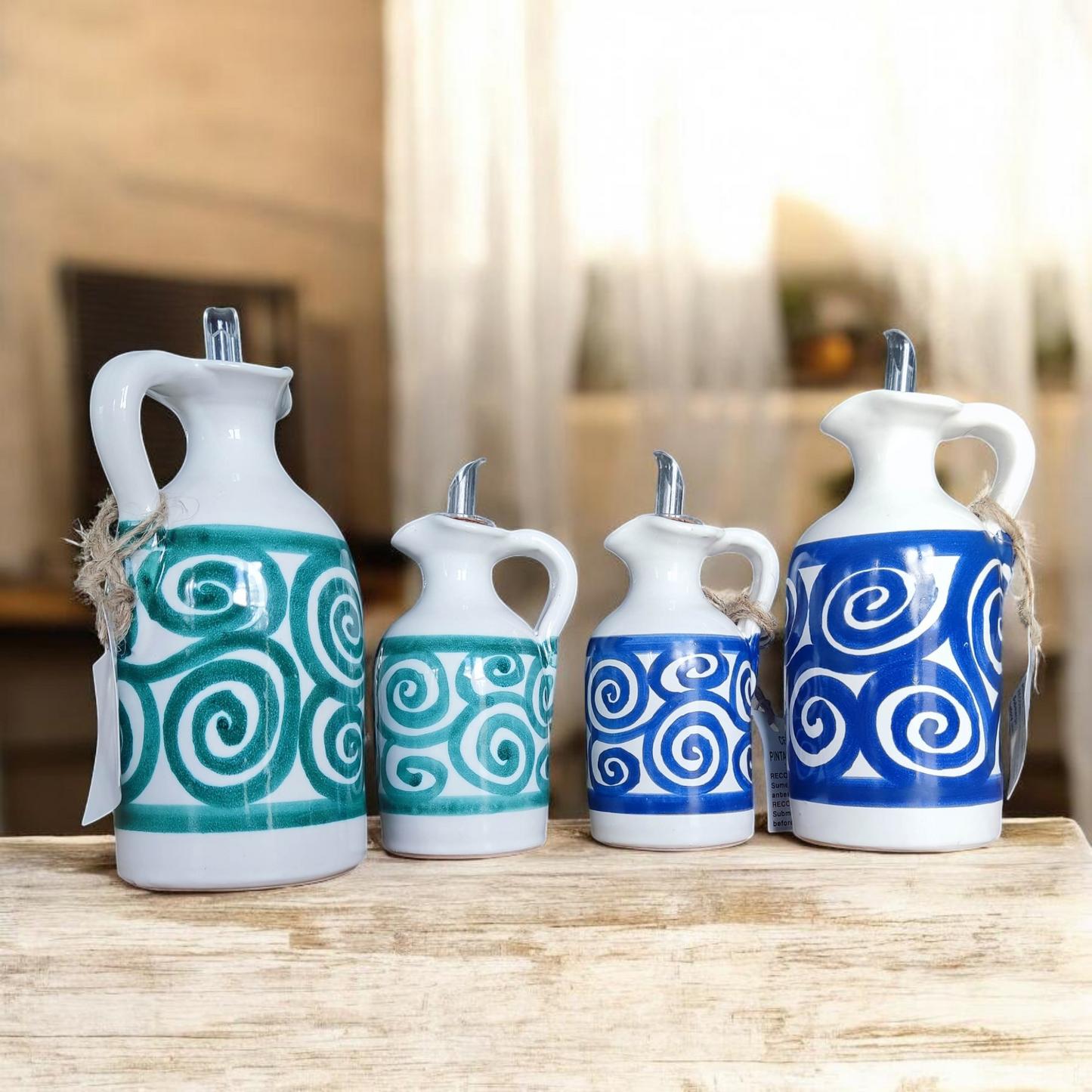 Aceitera de Cerámica Artesanal Pintada a Mano – Hecha en España | Azul